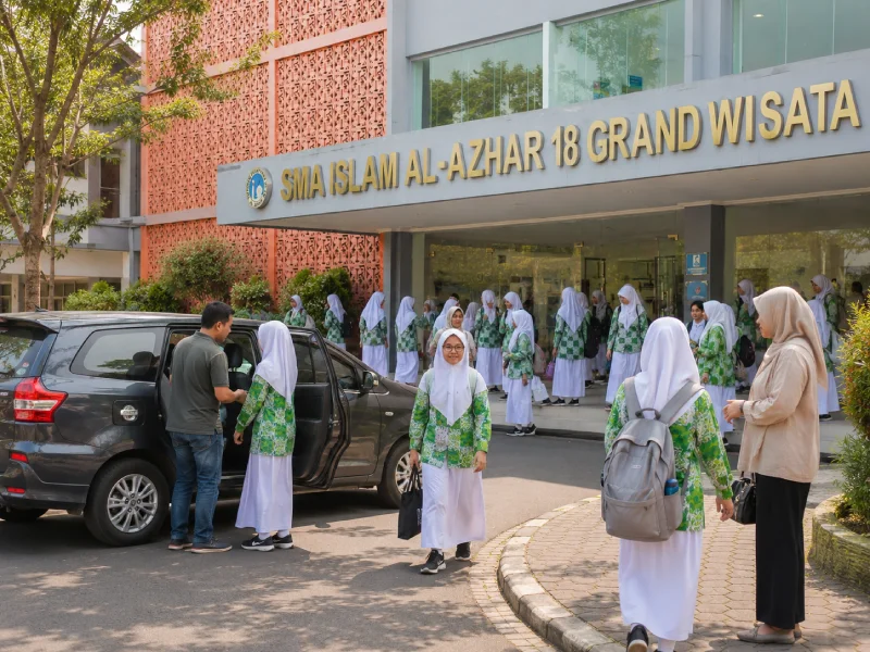 Anak-anak berangkat sekolah di kawasan perumahan keluarga Bekasi dekat fasilitas pendidikan