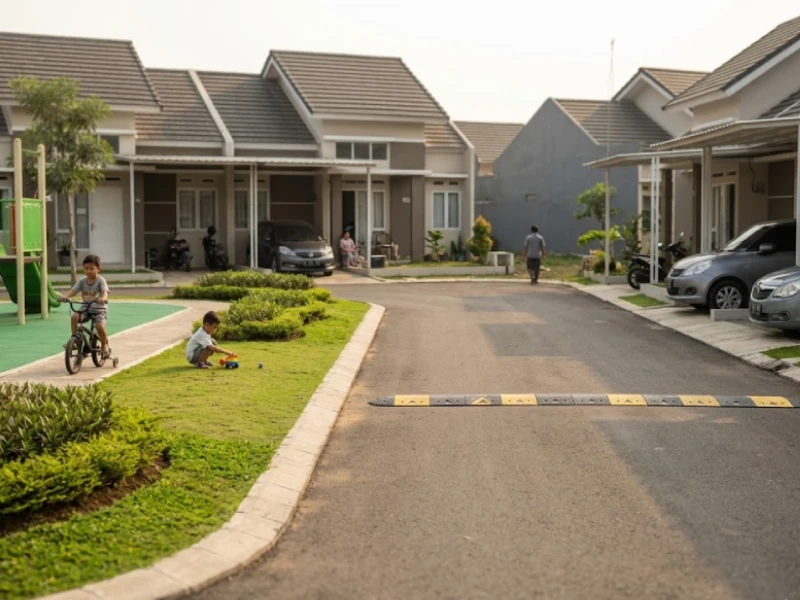 Jalan lingkungan perumahan cluster di Bekasi dengan desain yang mendukung keamanan anak